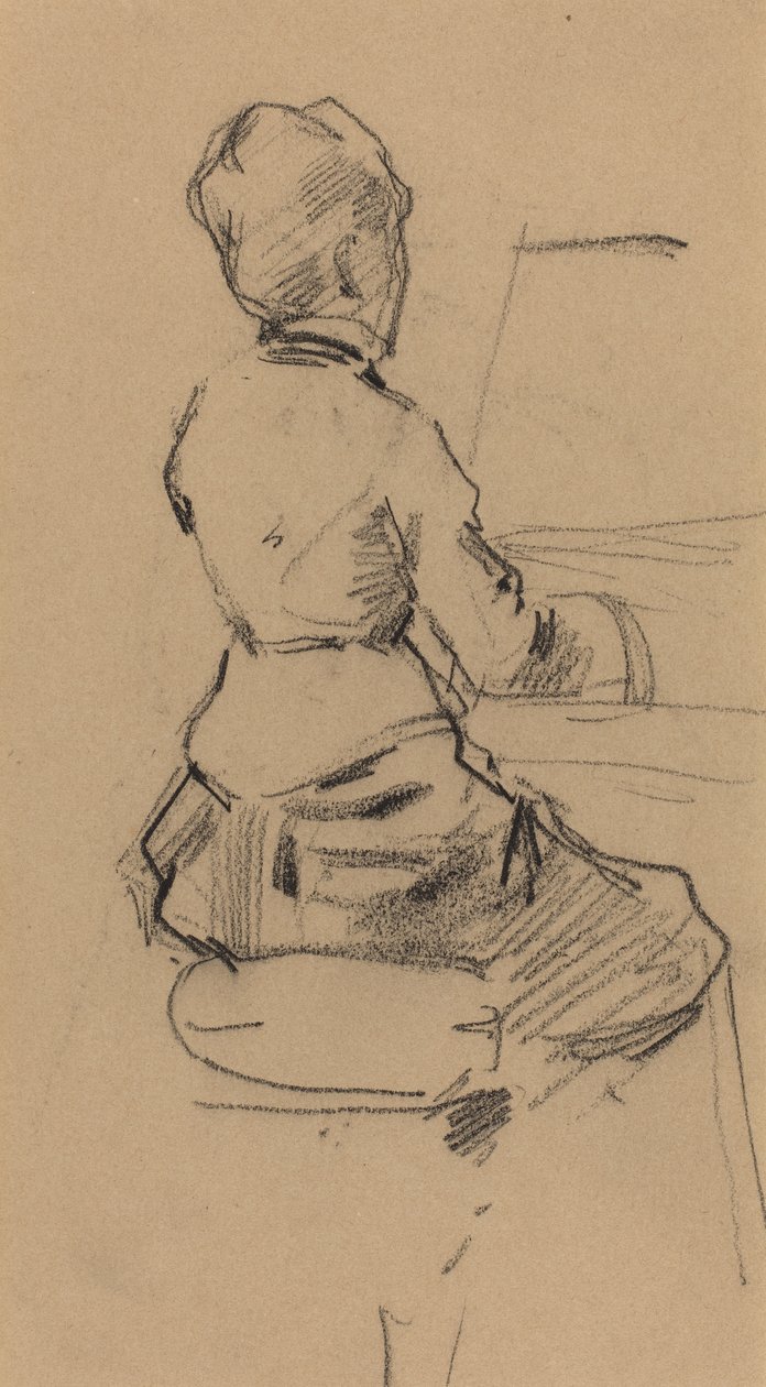 Ung kvinna sitter vid ett piano [verso], c.1890 (svart krita på vävt papper) av Jean Louis Forain