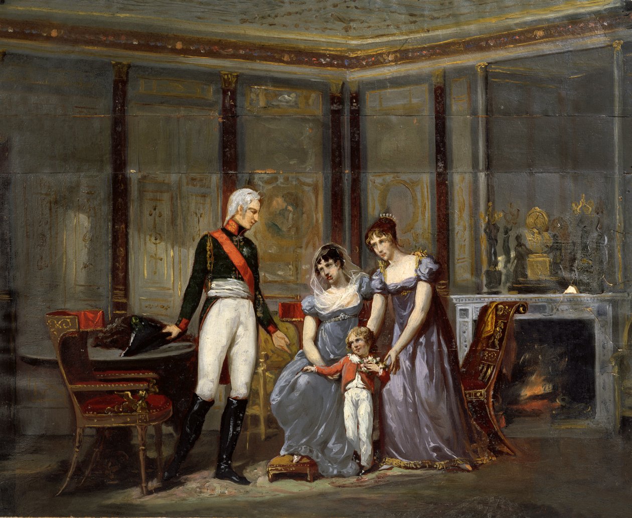 Kejsarinnan Josephine presenterar sin dotter, Hortense och sonson, Louis-Napoléon (blivande Napoléon III) för tsar Alexander i Malmaison i maj 1814 (förberedande skiss för 42065) av Jean Louis Victor Viger du Vigneau
