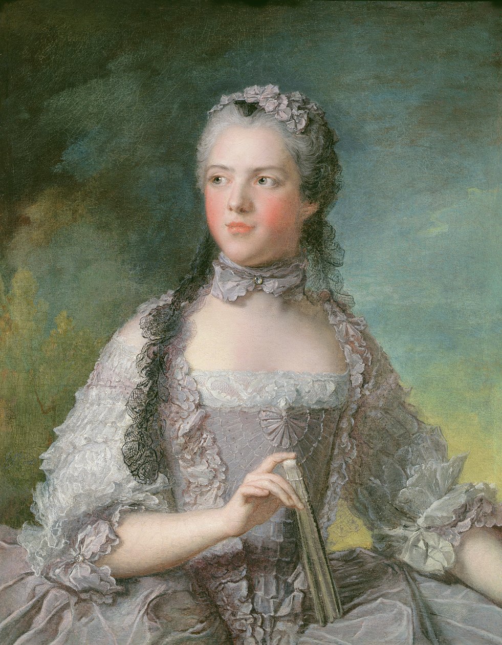 Porträtt av Adelaide de France (1732-1800) med en solfjäder, 1749 av Jean Marc Nattier