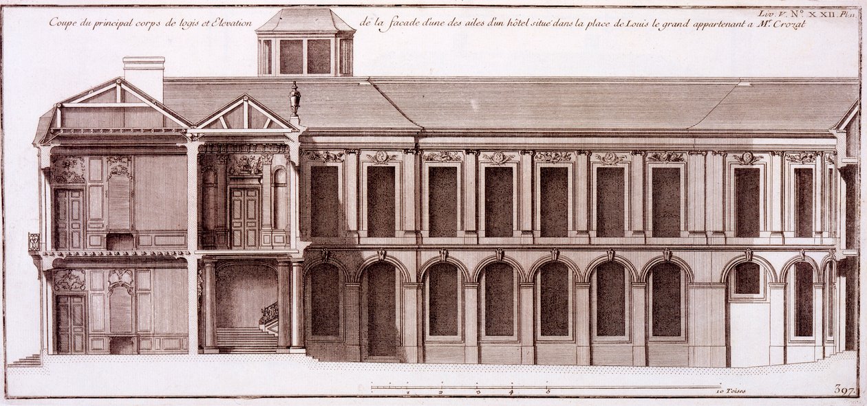 Fasad av en del av Monsieur Crozats hus, Place Louis le Grand, Paris, från 