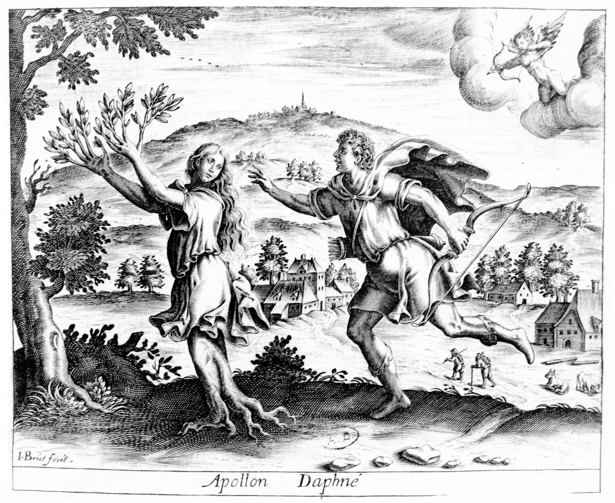 Daphne, på flykt från den amorösa Apollon, förvandlas till ett lagerträd, 1619 av Jean Matheus