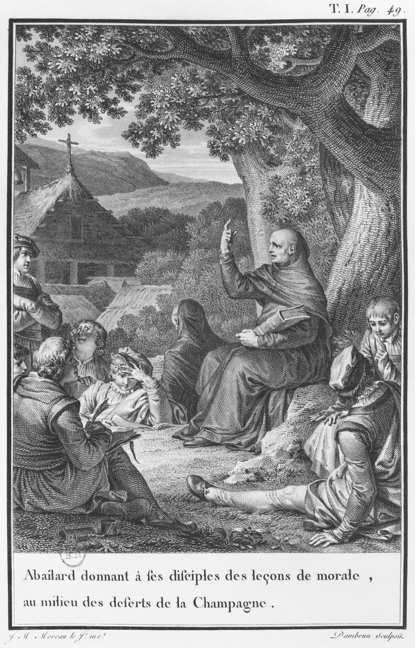 Abelard föreläser bland lärjungar i den övergivna champagnen, illustration från 