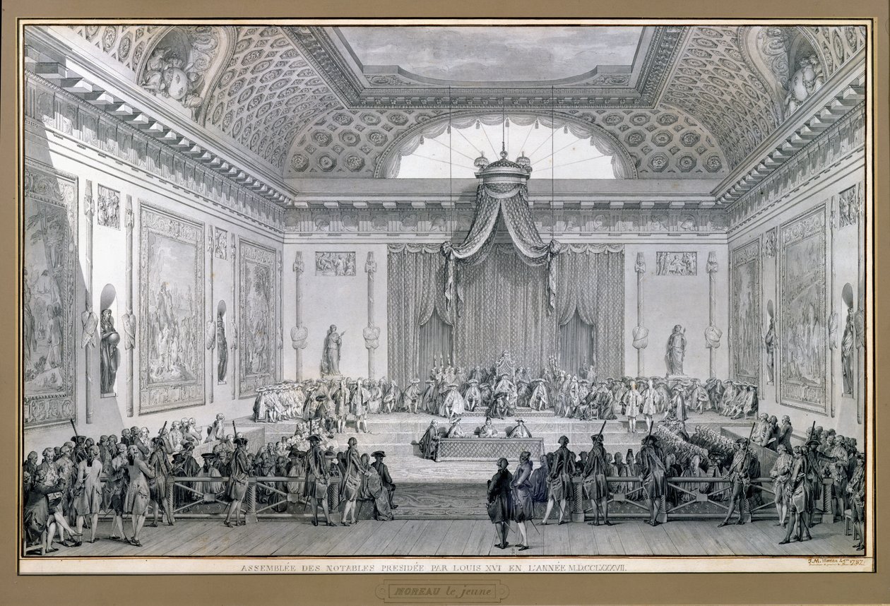 Assemblee des Notables Under ledning av Ludvig XVI (1754093) 1787 av Jean Michel the Younger Moreau