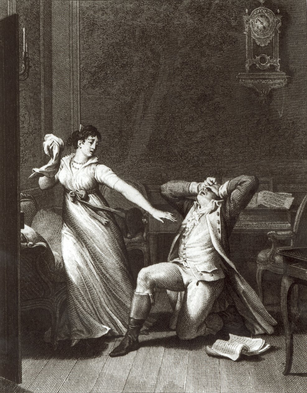 Illustration från "Werthers sorger" av Johann Wolfgang Goethe (1749-1832) graverad av Jean Baptiste Simonet (1742-1813) av Jean Michel the Younger Moreau