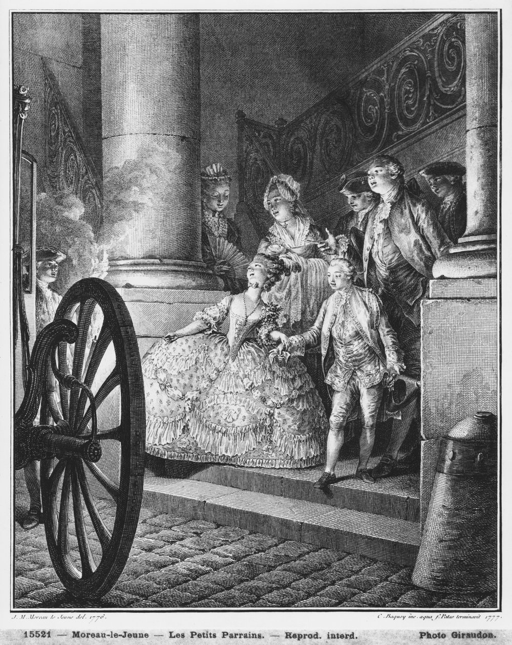 The Little Godfathers, 1776, graverad 1777 av Pierre Charles Baquoy (1759-1829) och Charles Emmanuel Patas (1744-1802) av Jean Michel the Younger Moreau