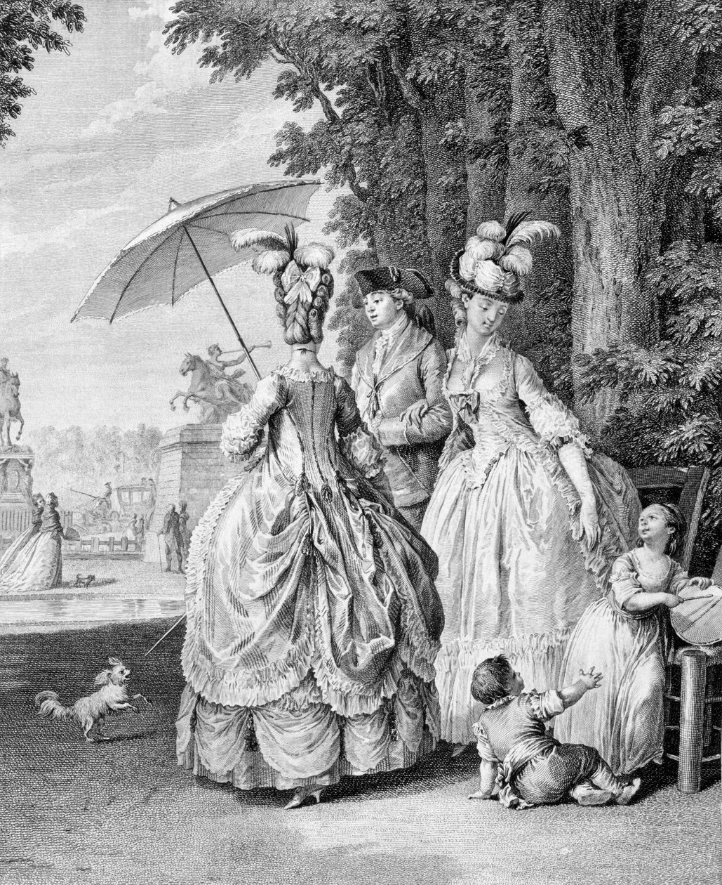 The Rendezvous at Marly, graverad av Carl Guttenberg (1743-1790) av Jean Michel the Younger Moreau