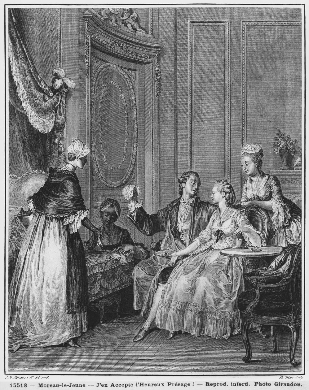 Det goda omenet, graverat av Philippe Triere (1759-1815) 1776 av Jean Michel the Younger Moreau