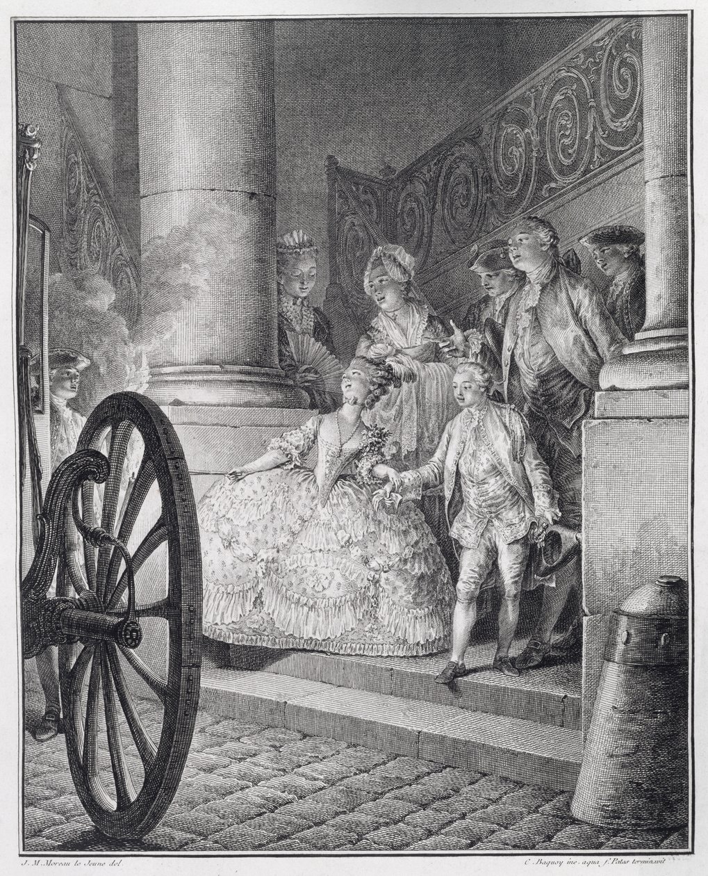 Resa till Operan, graverad av P.C. Baquoy (1759-1829) och C.E. Patas (1744-1802) av Jean Michel the Younger Moreau