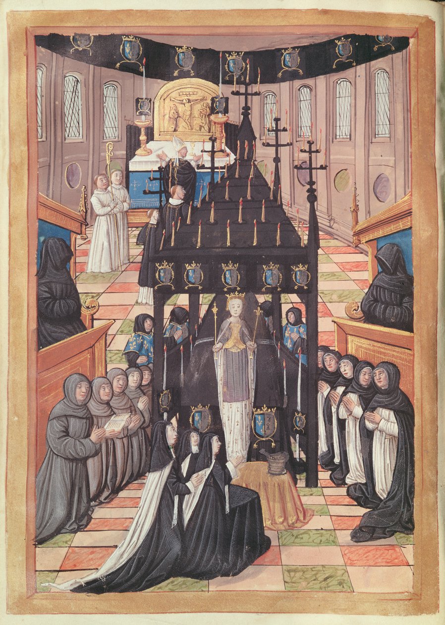 Fol.12v Utgången av Anne av Bretagne (1477-1514) vid kyrkan Saint-Saveur de Blois, 1515 av Jean Perreal