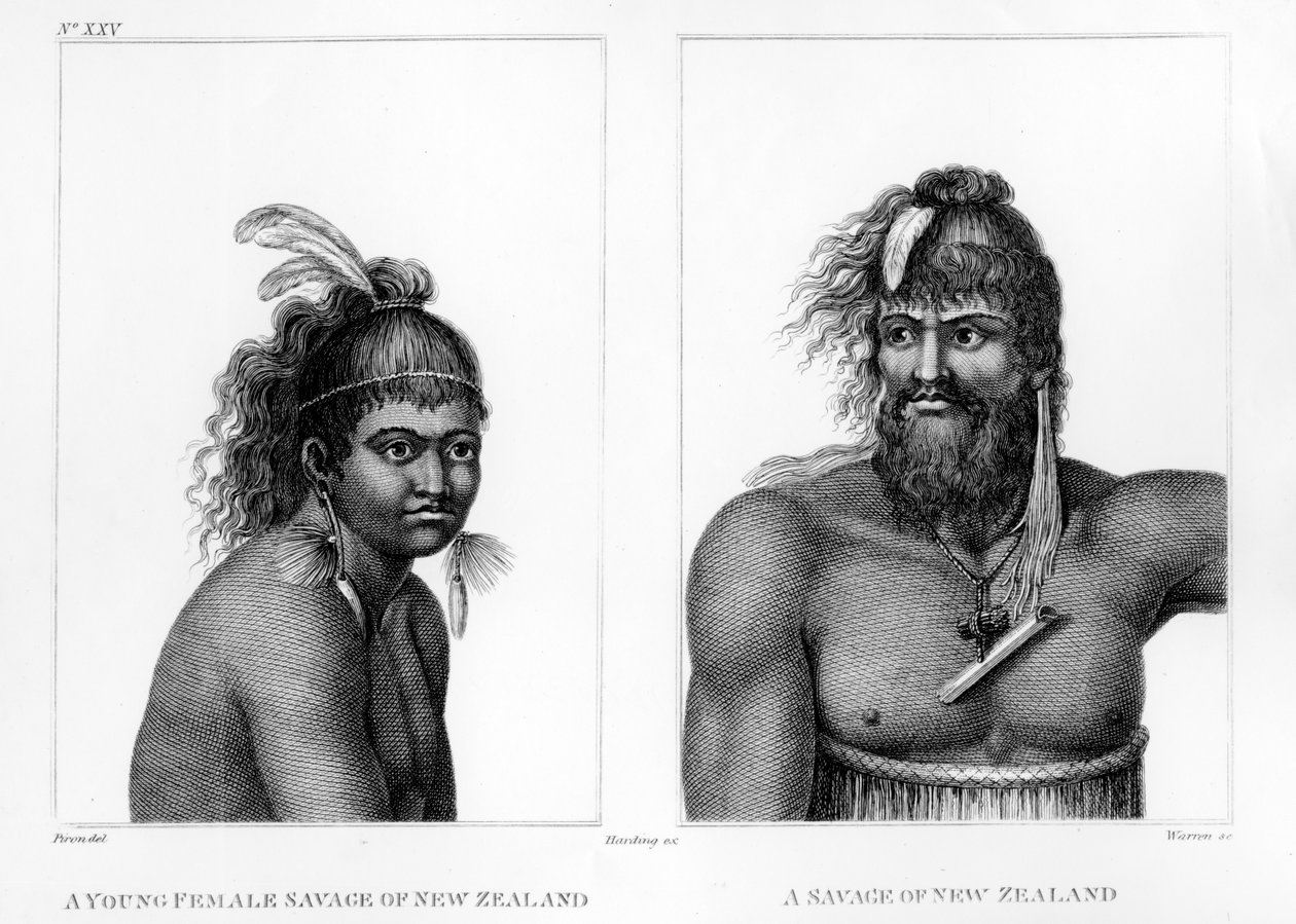 Two Savages of New Zealand, illustration från Labillardières 