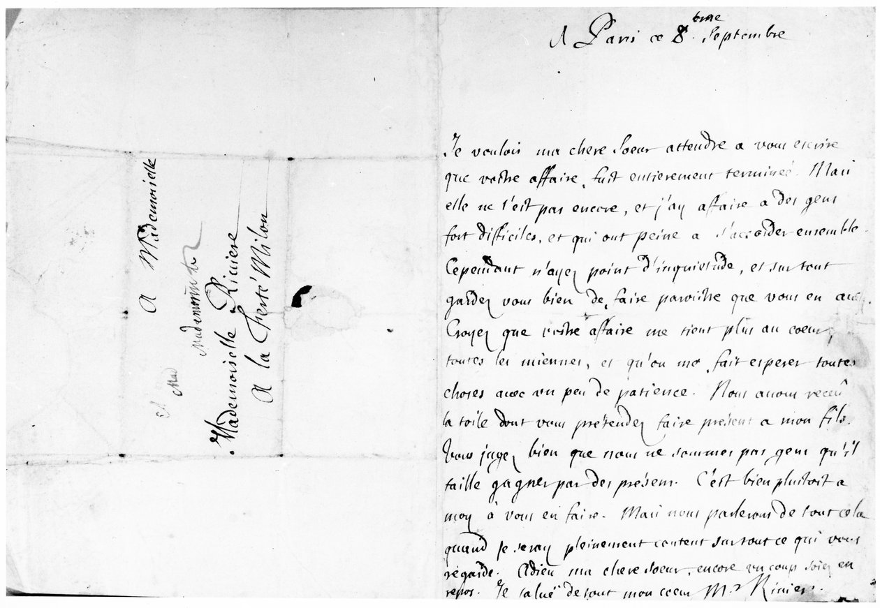 Brev till sin syster Marie på La Ferté-Milon (penna och bläck på papper) av Jean Racine
