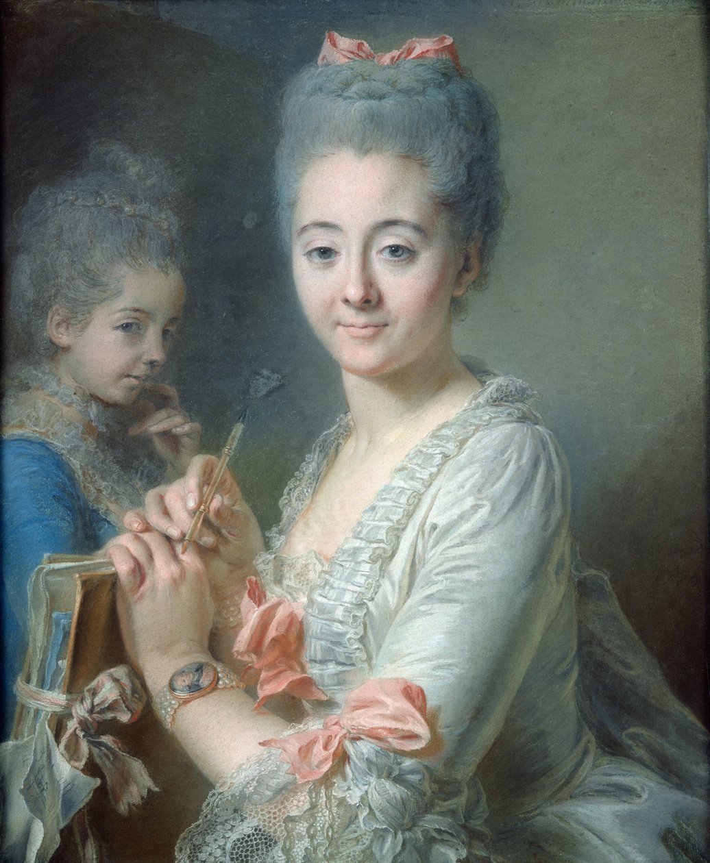 Madame Theodore Lacroix ritar ett porträtt av sin dotter, Suzanne Felicite (pastell på papper) av Jean Valade