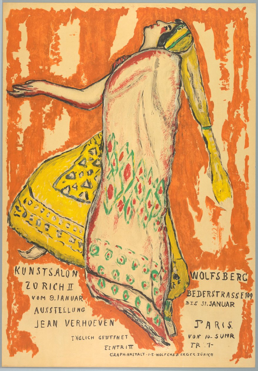 Affisch, utställning Jean Verhoeven, Kunstsalon Wolfburg, ca 1915 av Jean Verhoeven