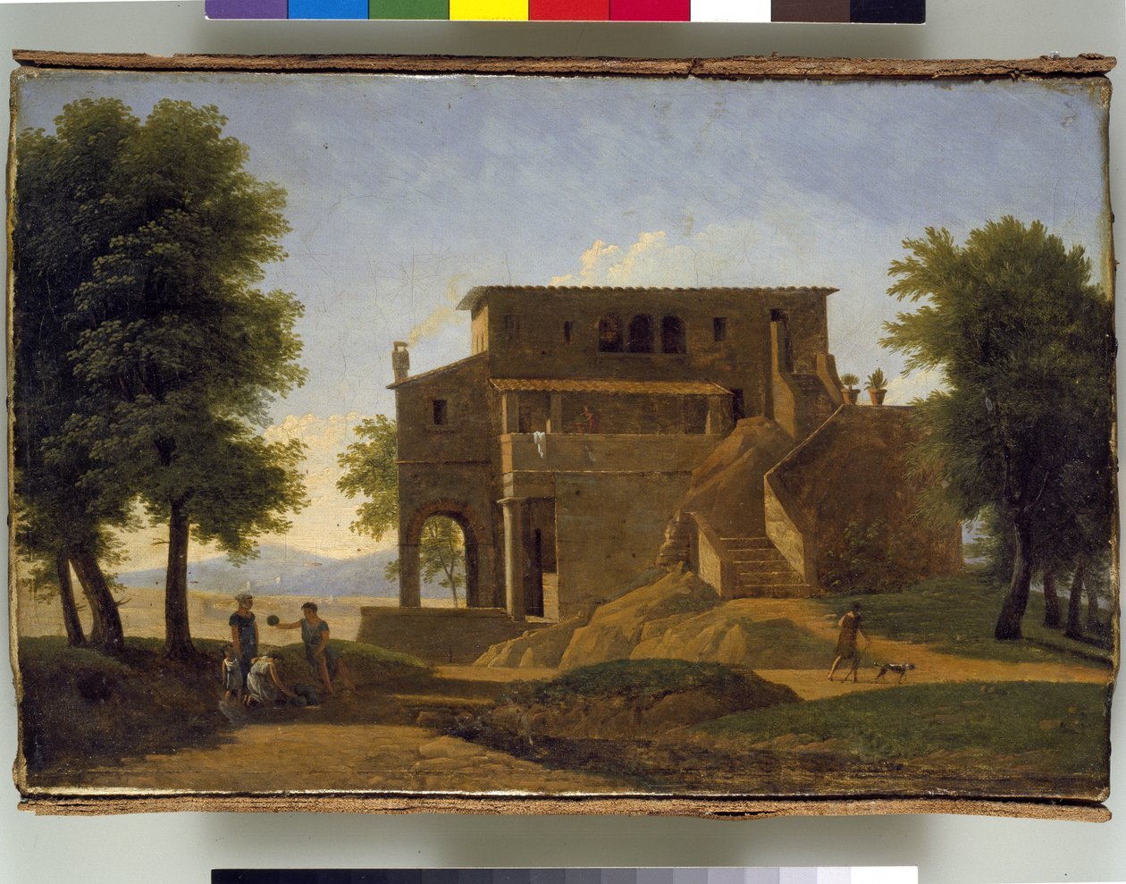 En italiensk villa med figurer, 1800-talet av Jean Victor Bertin