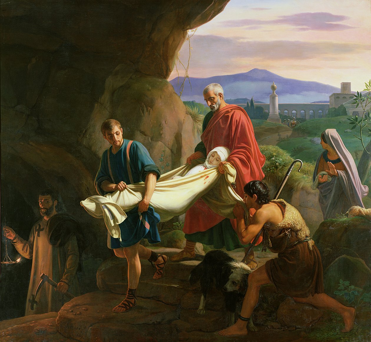 En ung martyrs begravning i Roms katakomber, 1847 av Jean Victor Schnetz