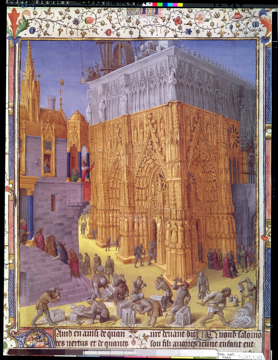 Fr 247 f.153v Byggnaden av Jerusalems tempel, illustration från 