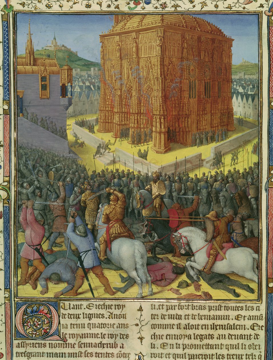 Ms Fr 247 fol.213 Nebukadnessars belägring av Jerusalem, illustration från "Antiquites Judaiques", ca 1470. av Jean Fouquet
