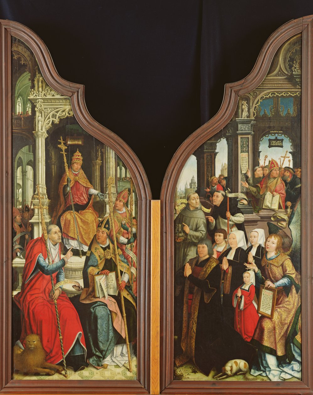 Kyrkans fäder och givarna, från den obefläckade avlelsens triptyk av Jean the Elder Bellegambe