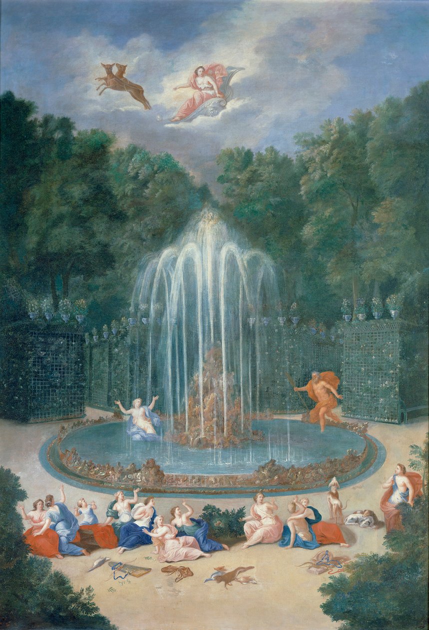 Groves of Versailles. Utsikt över stjärnan eller vattenberget med Alph som förföljer Arethusa av Jean the Younger Cotelle