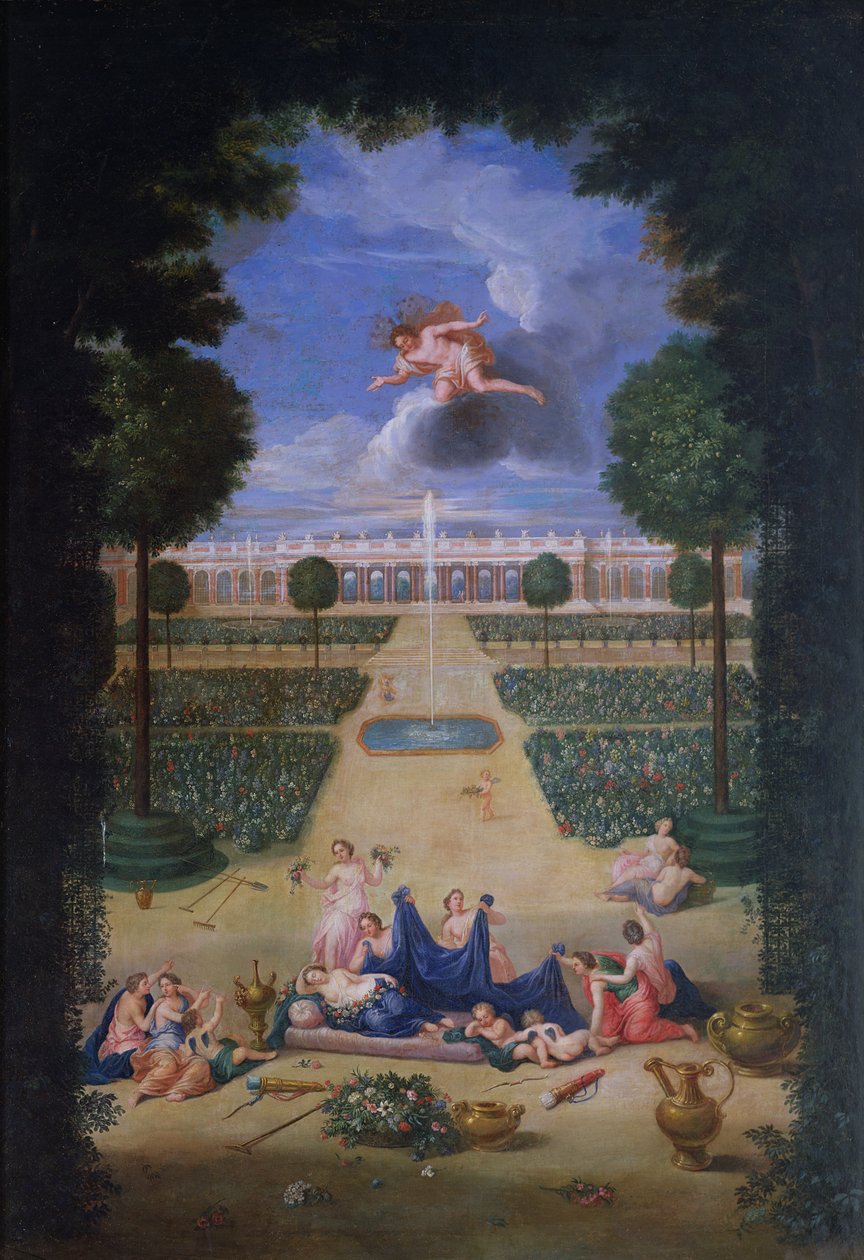 Groves of Versailles. Utsikt över Trianons parterrer med Flora och Zephyr av Jean the Younger Cotelle