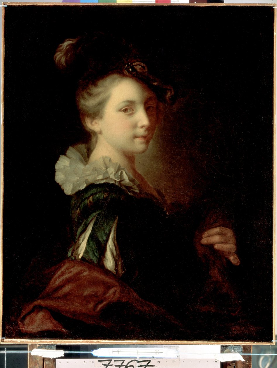 ""ung skådespelerska i teaterdräkt"" (Ung kvinna i teaterklänning) Målning av Alexis Grimou (1678-1733) omkring 1730 Mått 74x59 cm Sankt Petersburgs Eremitagemuseum av Jean Alexis Grimou