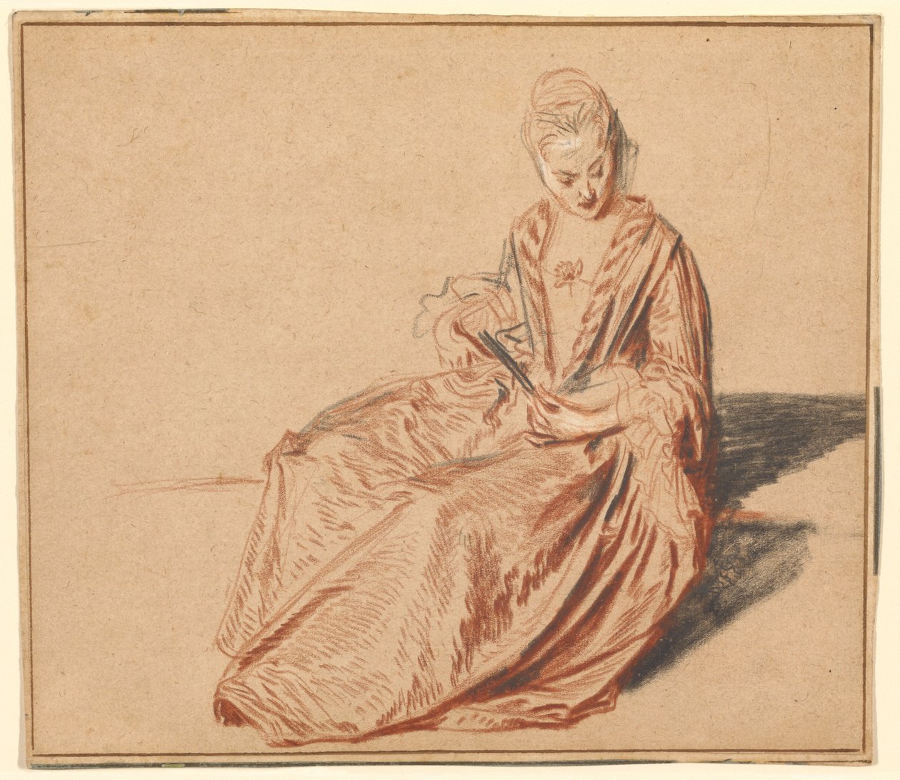 Sittande kvinna med en solfjäder av Jean-Antoine Watteau