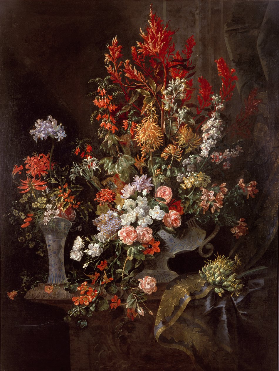 Två vaser med blommor av Jean Baptiste Monnoyer