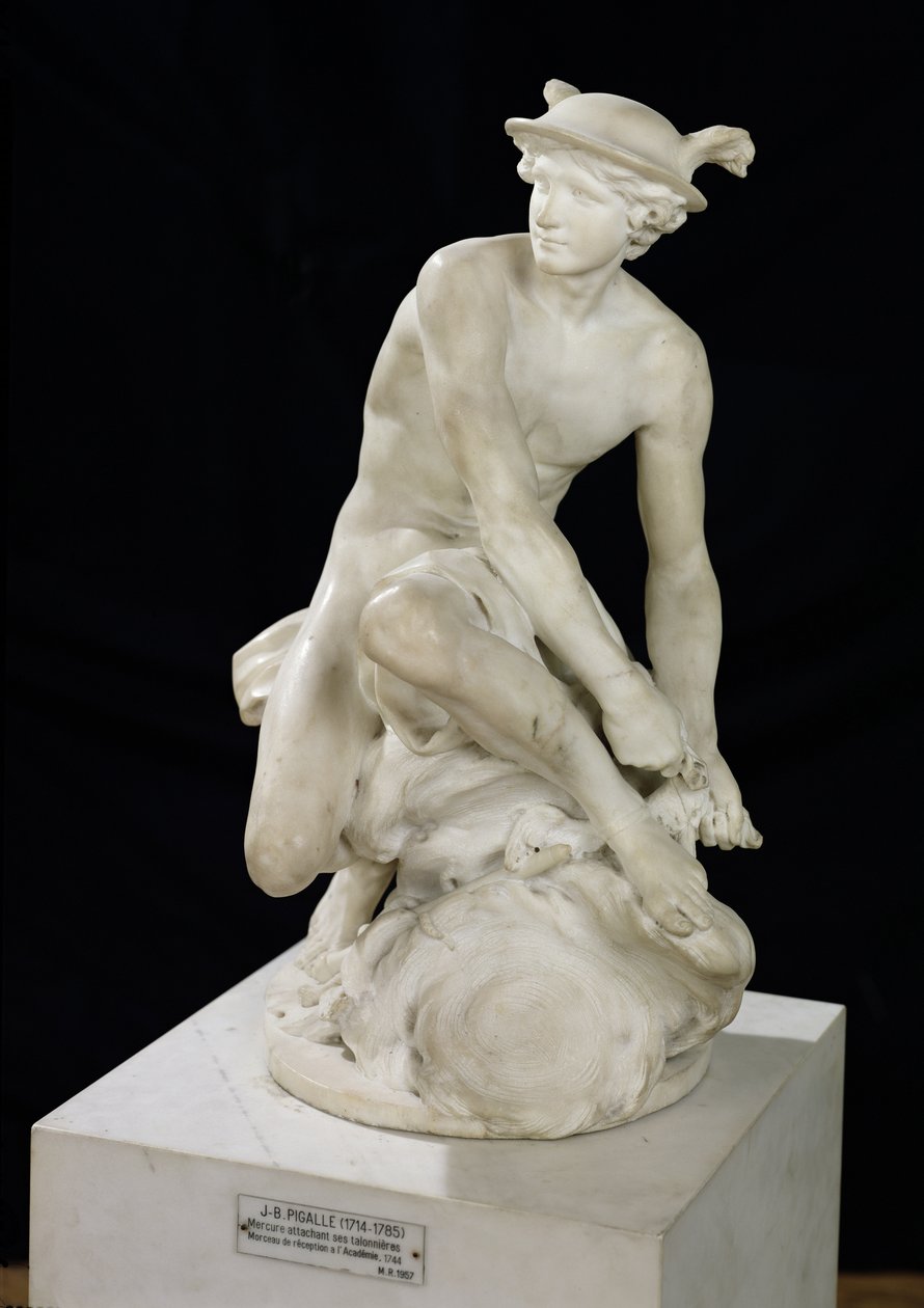 Merkurius fäster sina bevingade sandaler, 1744 (marmor) av Jean Baptiste Pigalle