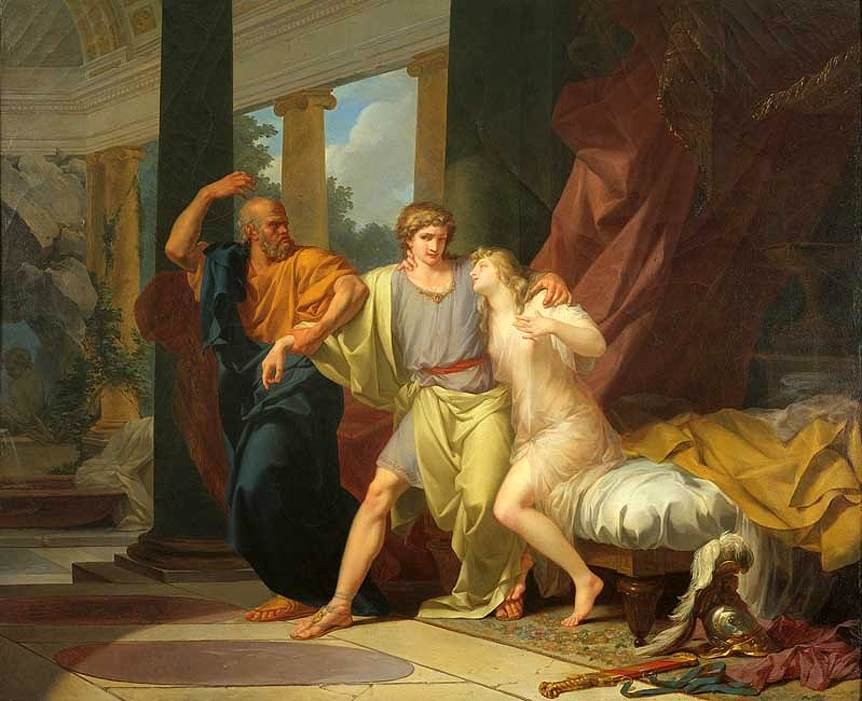 Socrates Dragging Alcibiades from the Embrace of Aspasia av Jean Baptiste Regnault
