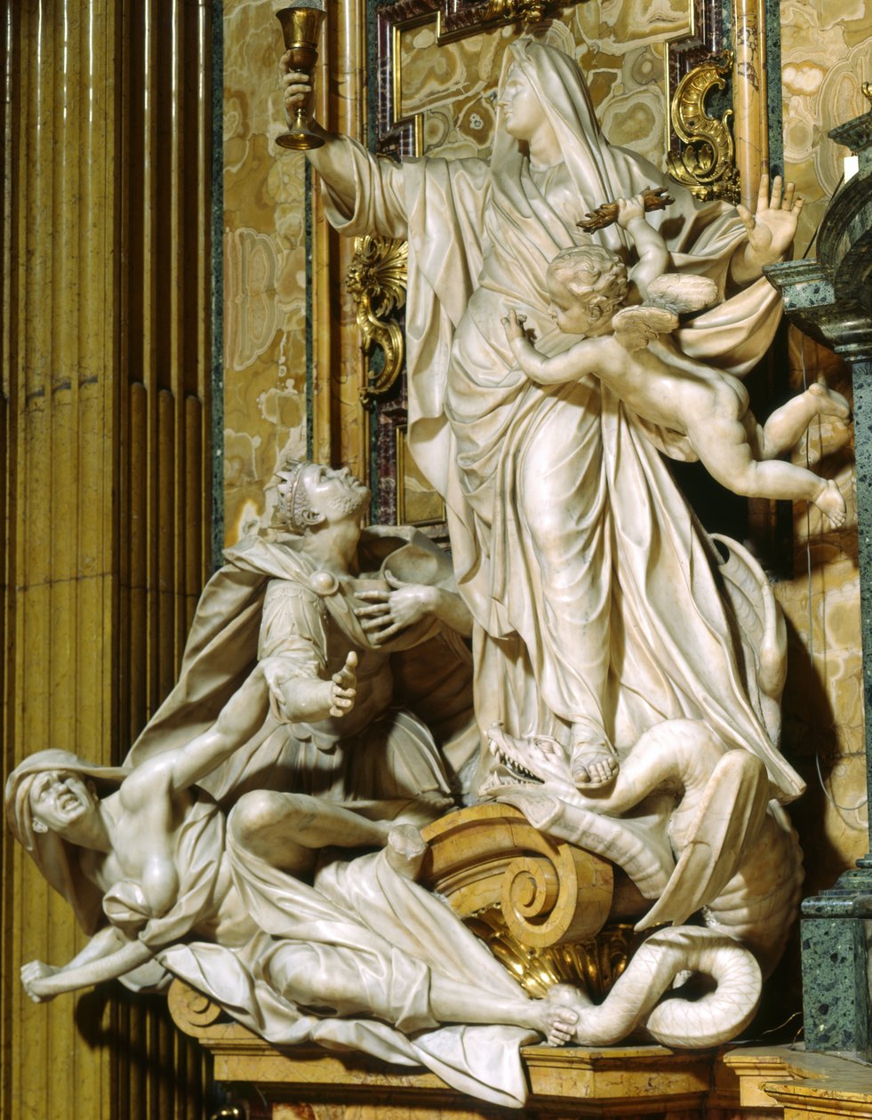 Faith besegrar avgudadyrkan (marmor) av Jean Baptiste Théodon