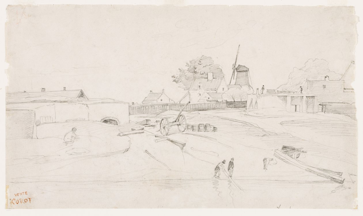 Väderkvarn i Dunkirk, ca 1830 av Jean Baptiste Camille Corot