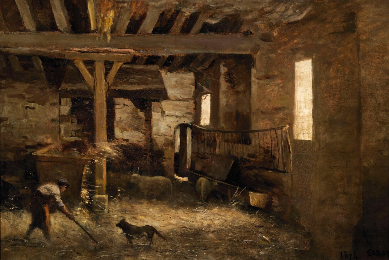 En ladugårdsinteriör av Jean-Baptiste-Camille Corot