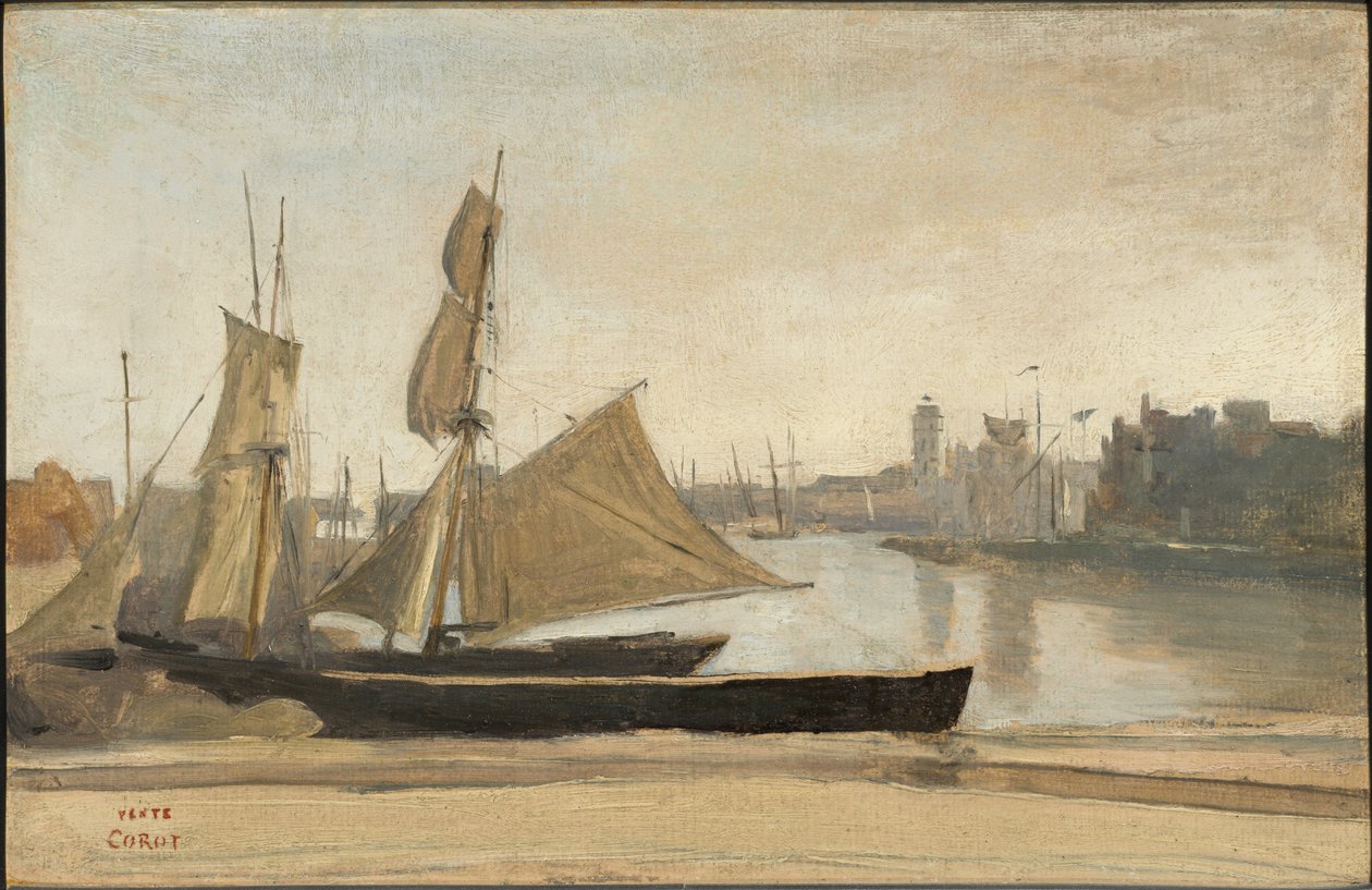 Dunkerque, fiskebåtar förtöjda vid kajen av Jean-Baptiste-Camille Corot