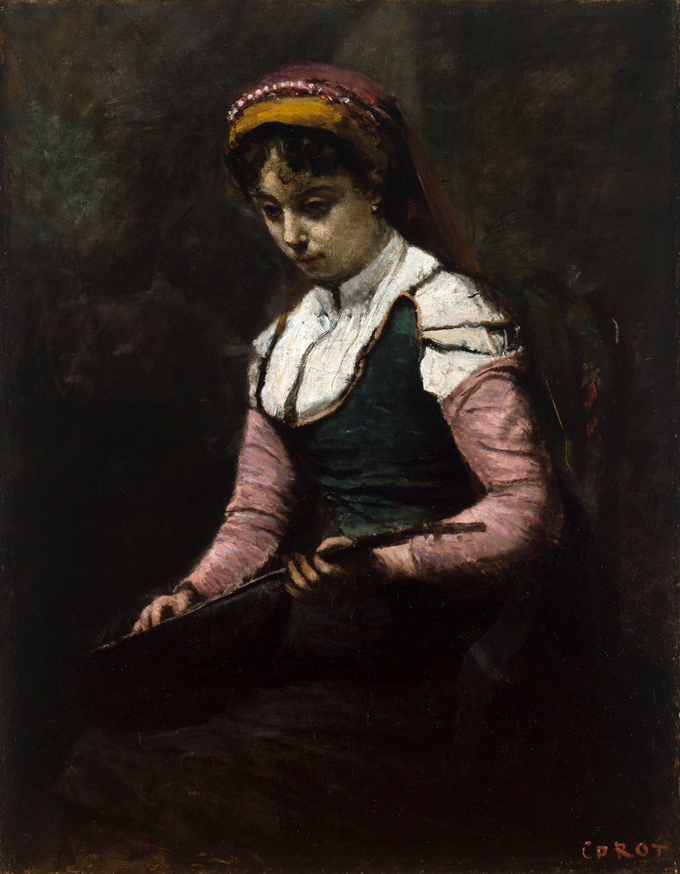 Flicka med mandolin av Jean-Baptiste-Camille Corot