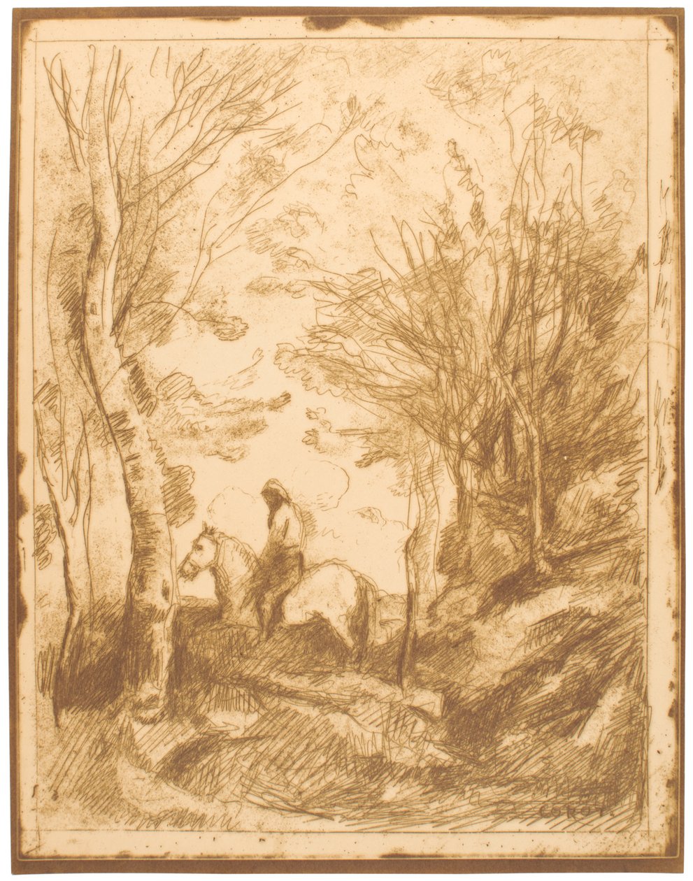 Reiter im Wald, Große Platte (Le Grand Cavalier sous Bois) av Jean-Baptiste-Camille Corot
