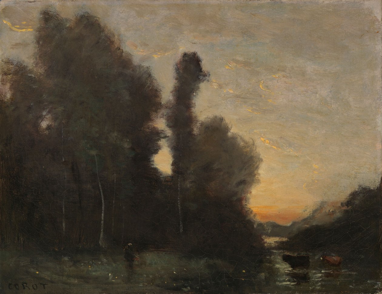 Landskap, kvällsstämning av Jean-Baptiste-Camille Corot