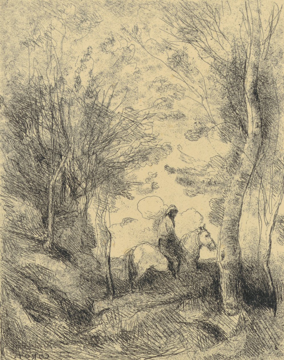 Den store ryttaren i skogen av Jean-Baptiste-Camille Corot