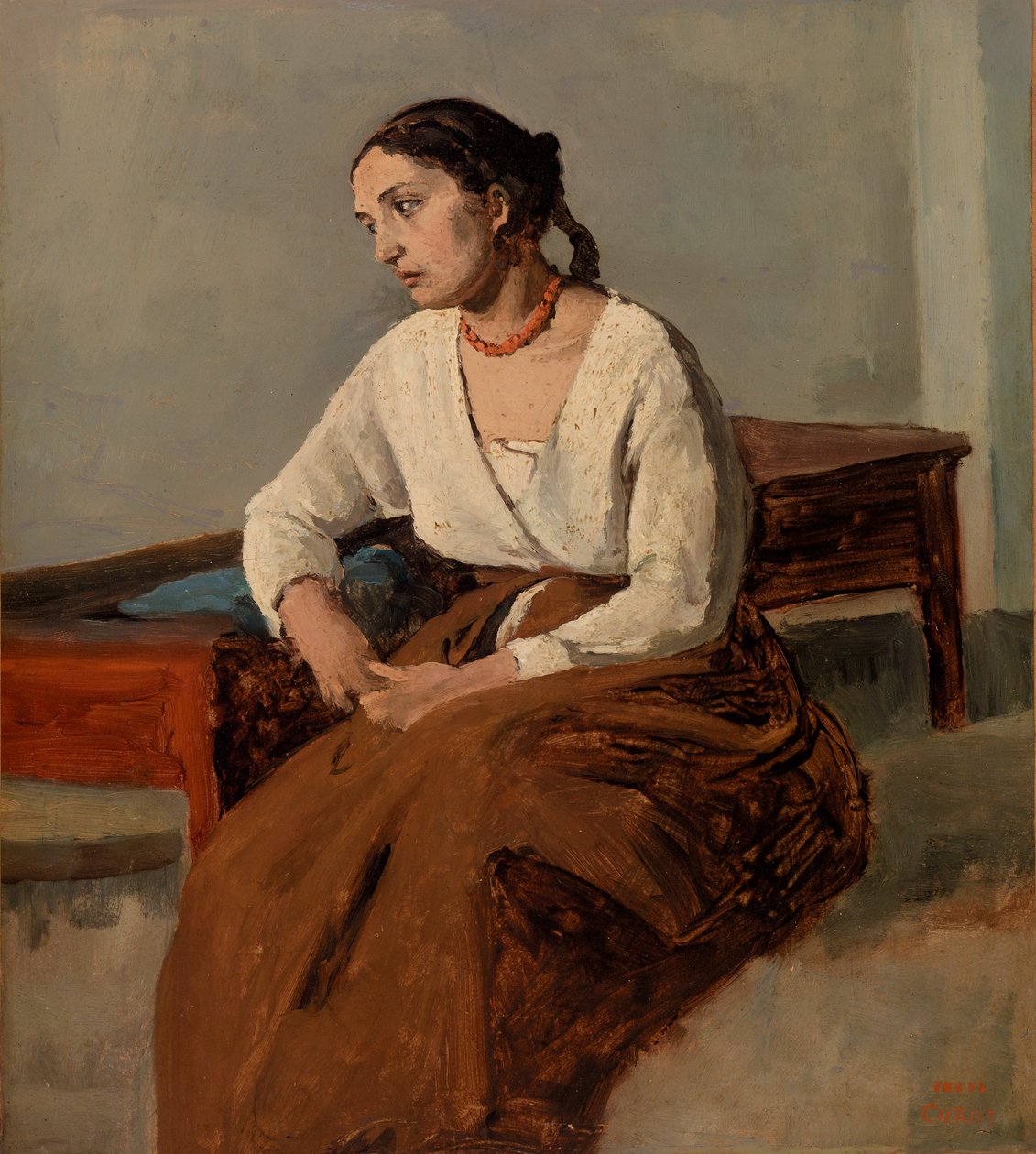 Melankolisk italiensk kvinna (Rom) av Jean-Baptiste-Camille Corot