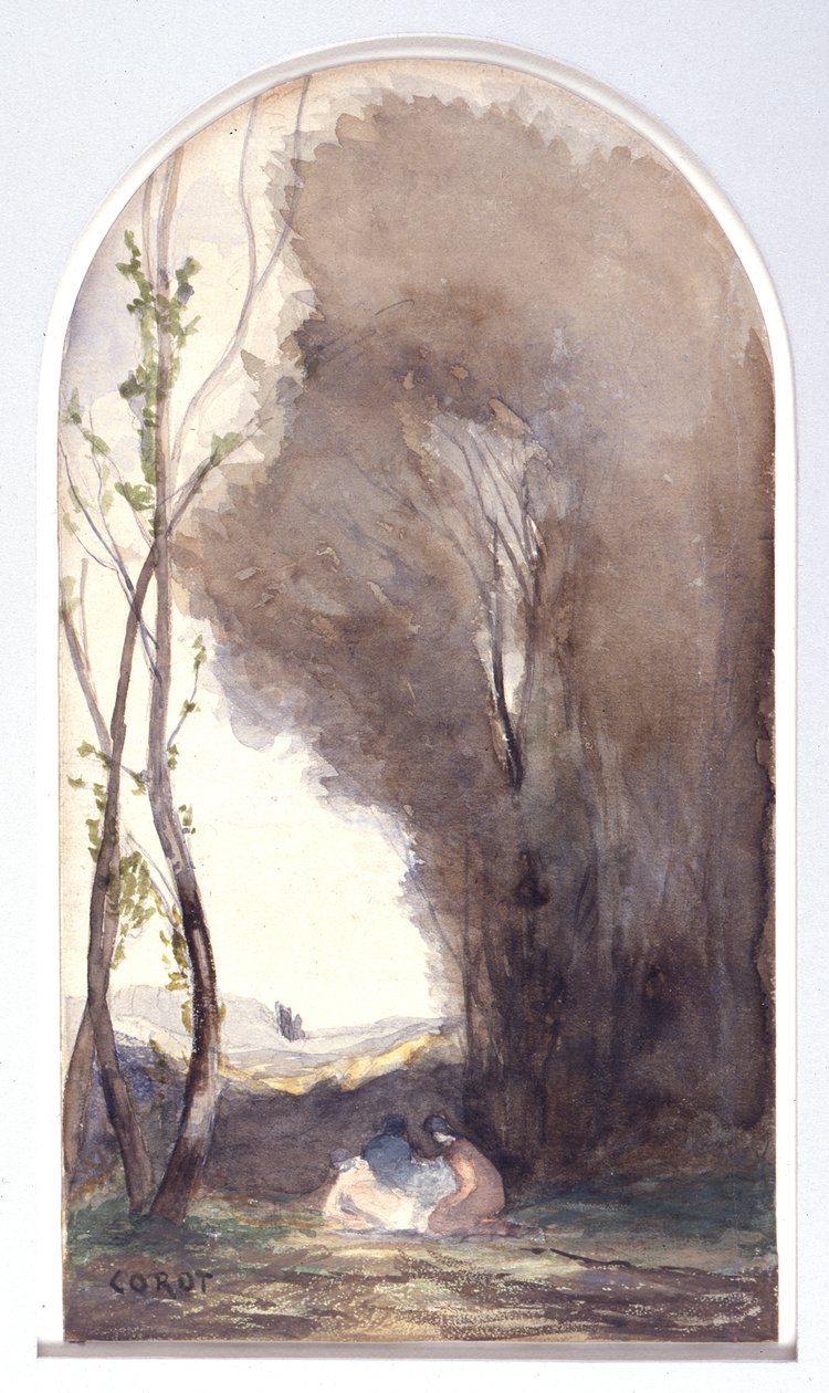 Akvarell med motivet ”Den helige Sebastian räddas av heliga kvinnor” av Jean-Baptiste-Camille Corot
