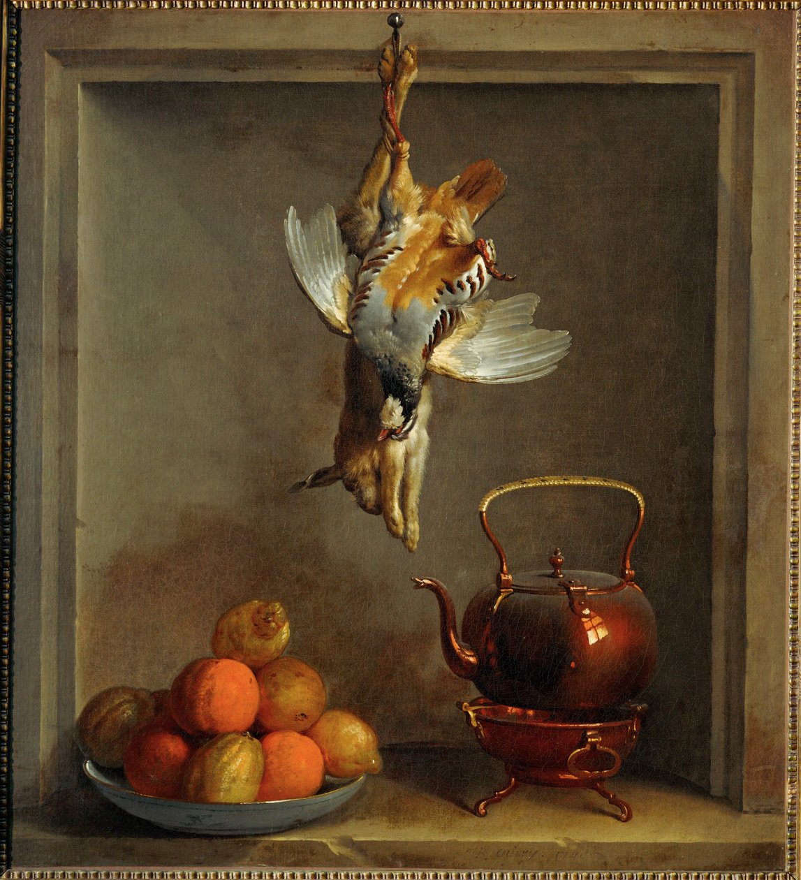 Naturdöd med frukt och vilt ... av Jean Baptiste (school of) Oudry