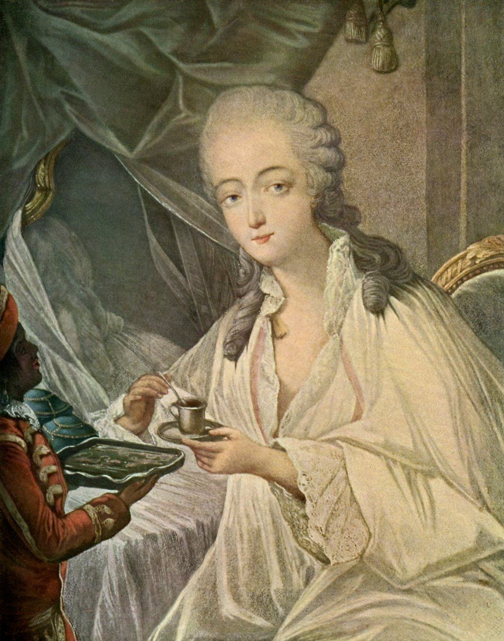 Madame Du Barry och sidan Zamore, ur "Franska färgprinsar från 1700-talet av Jean Baptiste Andre (after) Gautier Dagoty