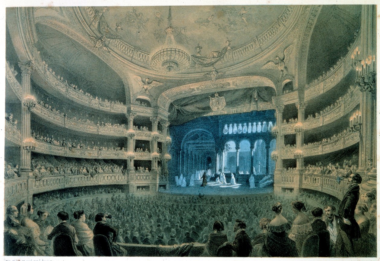 Utsikt över teatersalen i Opera Garnier (musikakademin). Litografi av Jean Baptiste Arnout (1788-1870). 1800-talet. Paris, B.N. av Jean Baptiste Arnout
