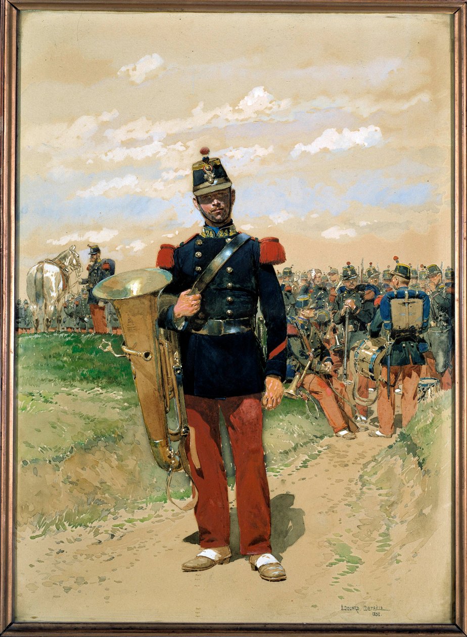 Linjemusik: en soldatmedlem i militärorkestern 1855. Akvarell av Edouard Detaille (1848-1912). 1855. Paris, Musee de l