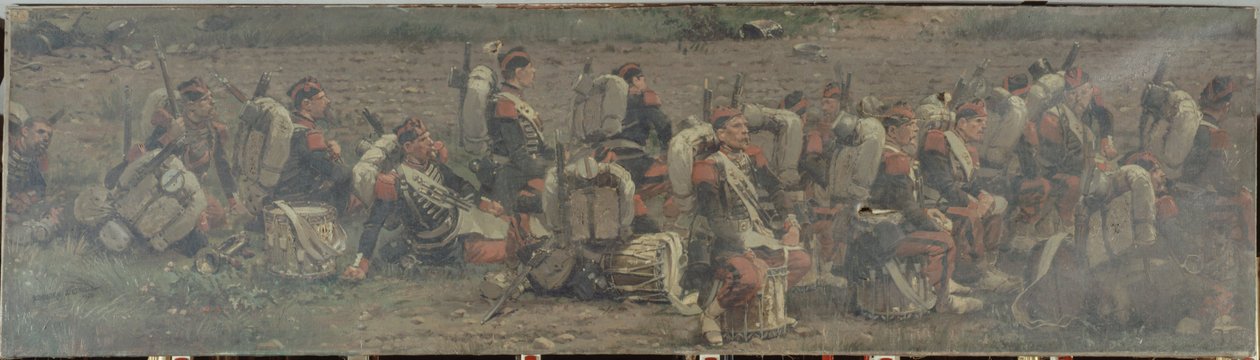 Militärscen: trummorna från 1:a regementet av Grenadiers de la Garde (fragment av Rezonville-panoramat) av Jean Baptiste Edouard Detaille