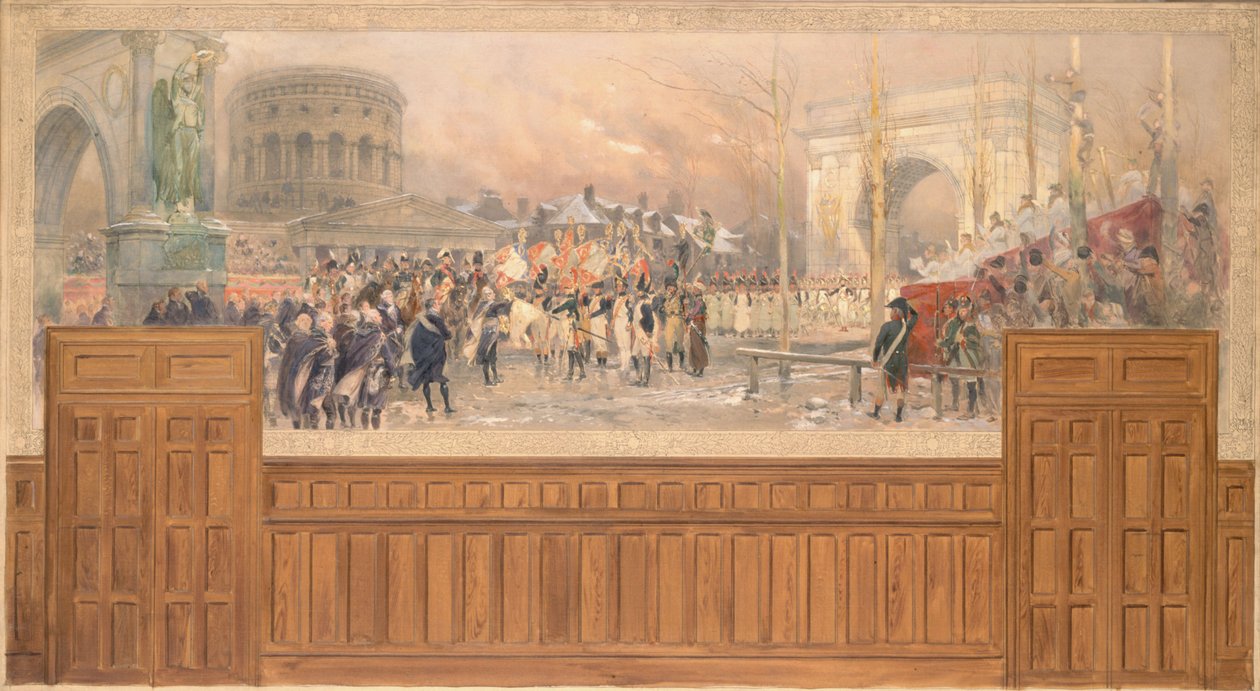 Mottagande av Paris kommun, vid barrière de la Villette, av trupper som återvänder från Polen efter fälttåget 1806-1807, mellan 1901 och 1902 (olja på duk) av Jean-Baptiste Edouard Detaille