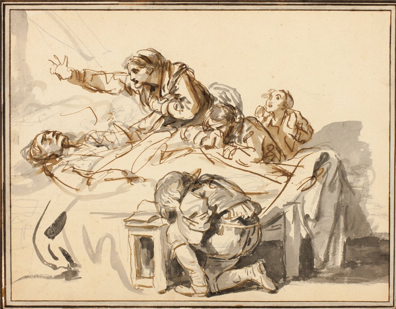 Kvinnor och barn som sörjer en död man av Jean-Baptiste Greuze