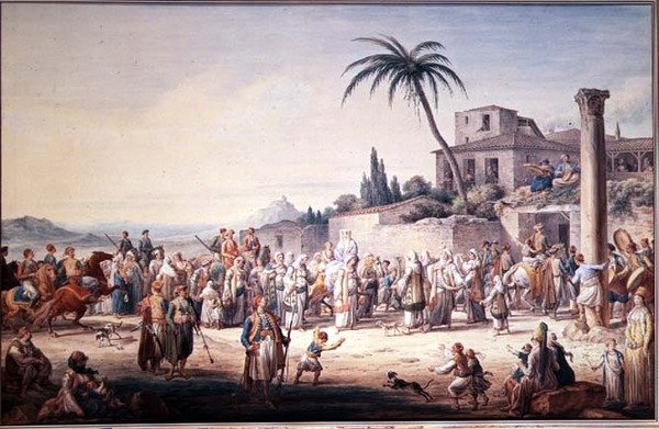 Ett äktenskap i Aten, ca 1776 av Jean Baptiste Hilair