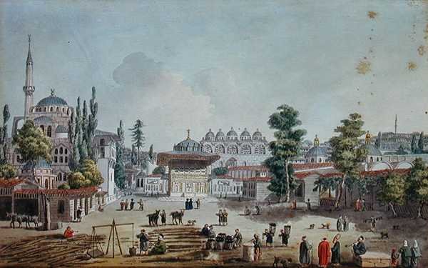 Vy över Tophane, Karakoy (akvarell på papper) av Jean Baptiste Hilair