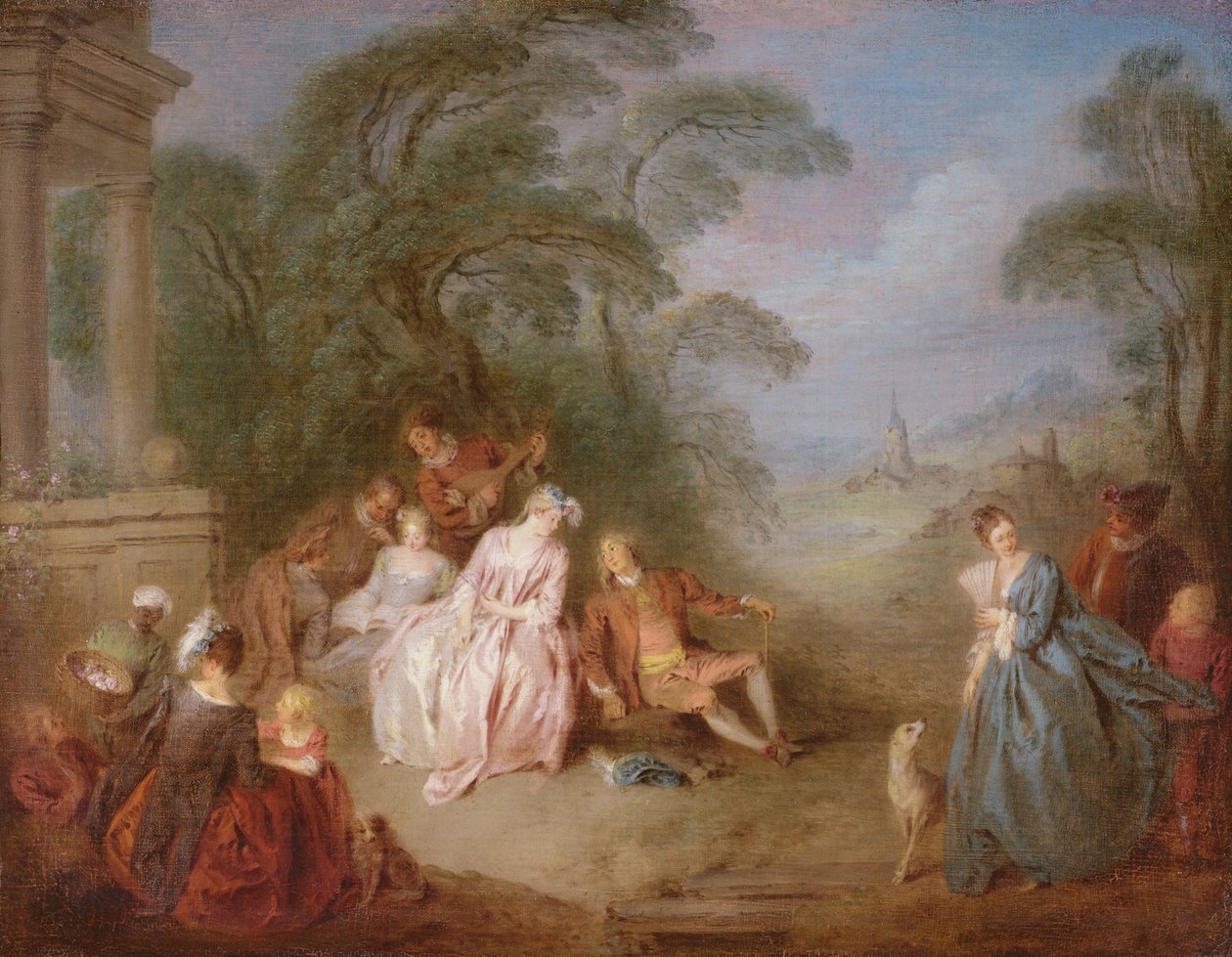 A Gathering in a Park (olja på duk) av Jean Baptiste Joseph Pater