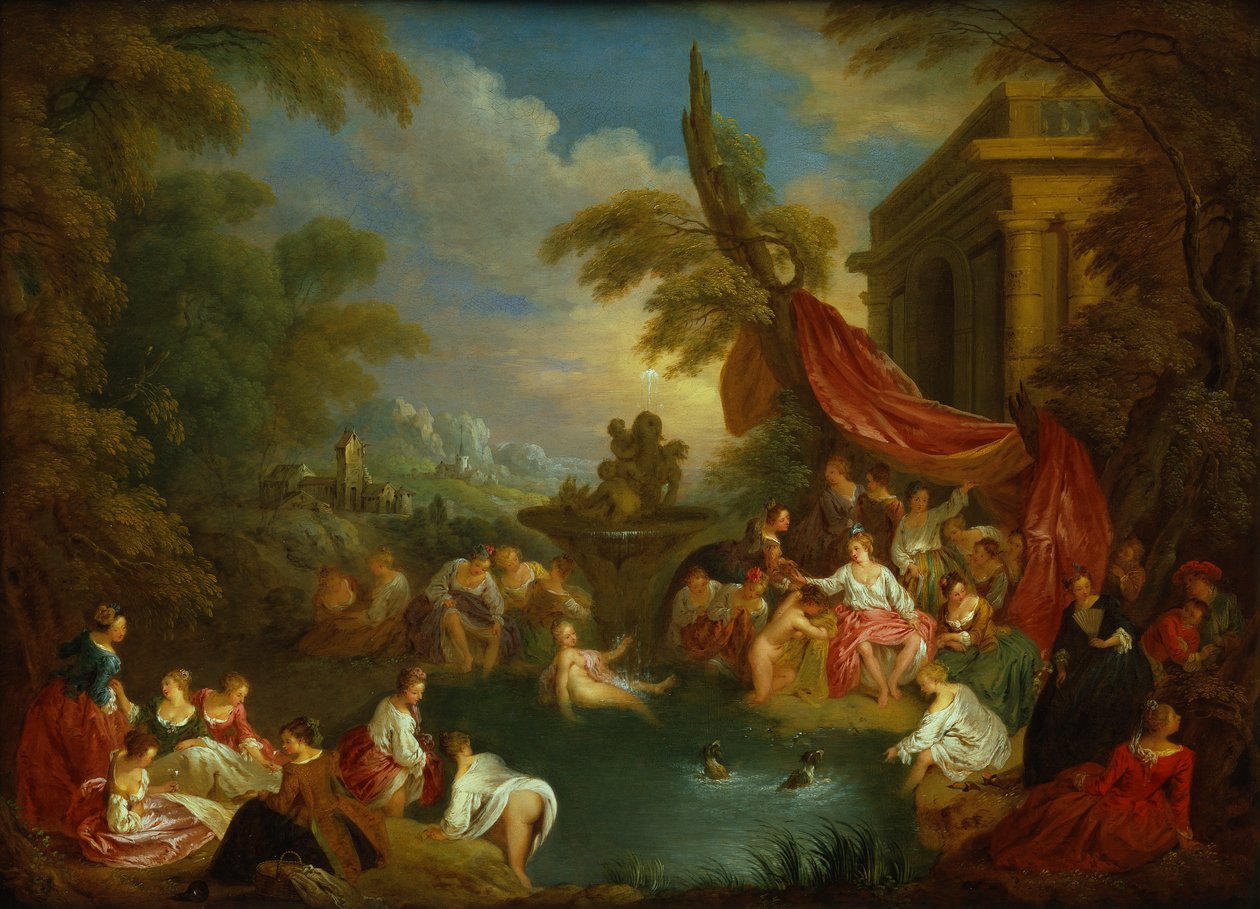 The Bathers (olja på koppargravörsplatta) av Jean Baptiste Joseph Pater